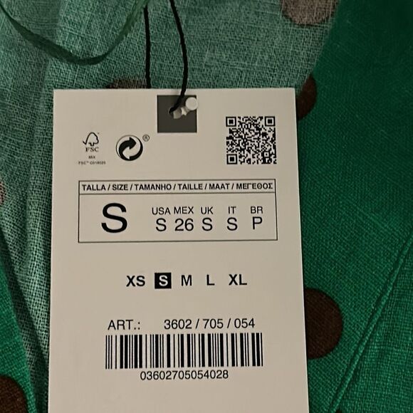 ZARA | Green | LINEN BLEND POLKA DOT KAFTAN - Picture 9 of 9